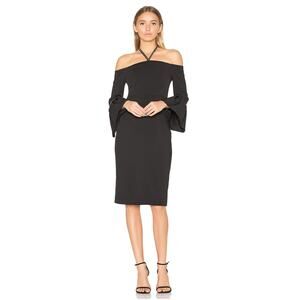Alexis Amelia Off the Shoulder Midi Cocktail Dress Black Large New Womens